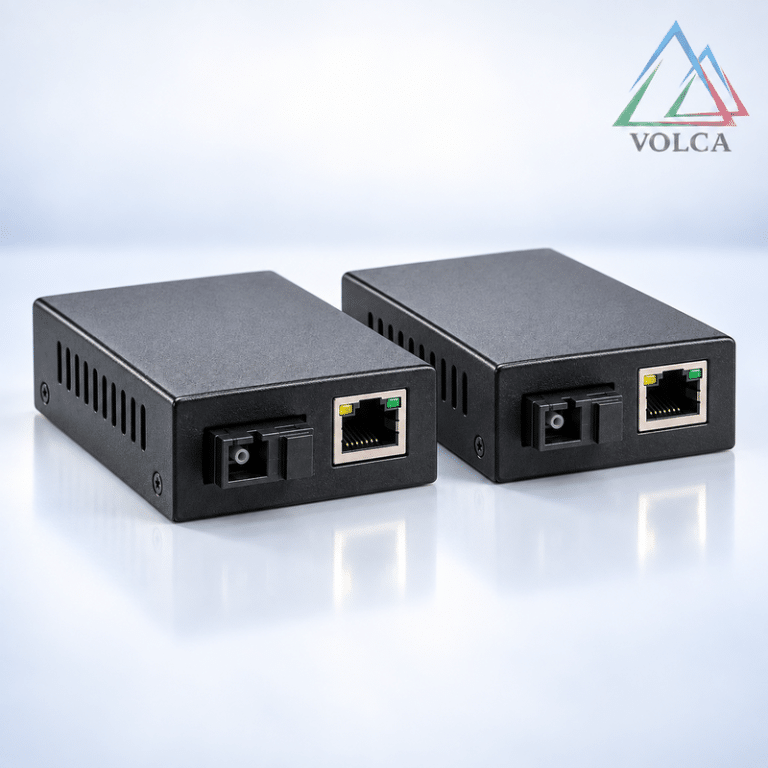 Пара медиаконвертеров VLC-FC-100-A и VLC-FC-100-B с Ethernet и оптическими портами — иллюстрация товара VOLCA